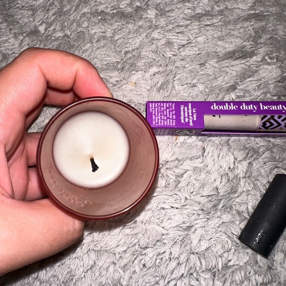 3 piece bundle candle, tarte highlighter, and buxom lipstick mini shade is chai - Picture 4 of 11